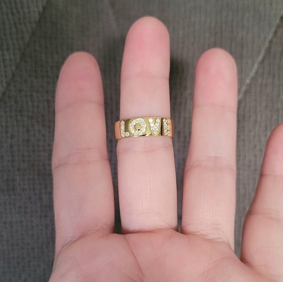 Simply Silver Gold💛 "LOVE"♥️ Flat Band Ring💍 - NIB - Picture 3 of 16